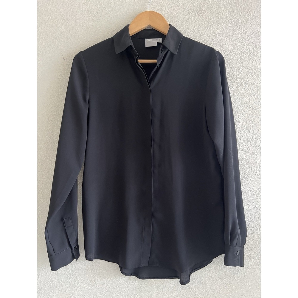 ASOS Button Up Shirt Top Black Long Sleeve Women Sz.0 Oversized Office Casual